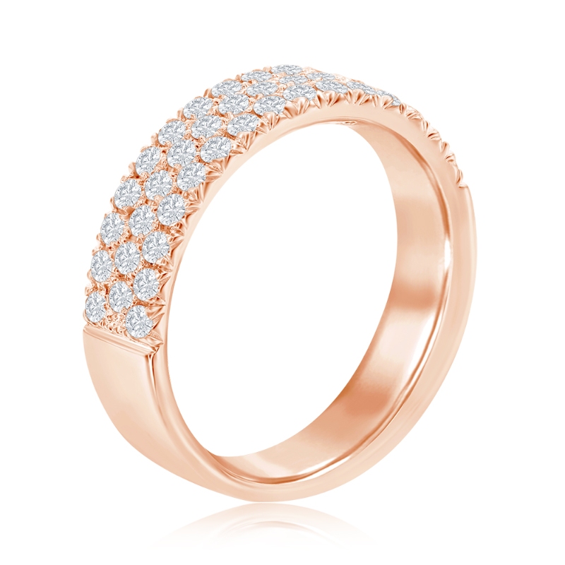 14K Rose Gold Three Row Pav&eacute; Anniversary Band