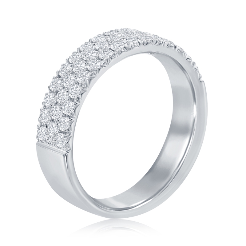 14K White Gold Three Row Pav&eacute; Anniversary Band