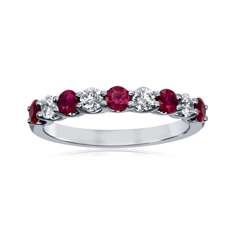 14K White Gold Shared Prong Gemstone Band