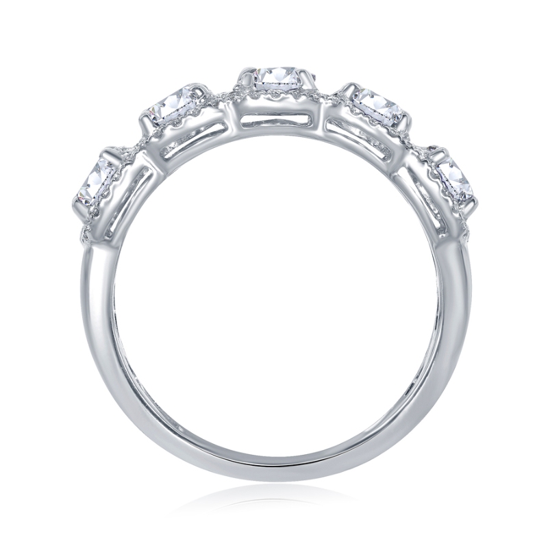 14K White Gold 5-Stone Diamond Halo Anniversary Band