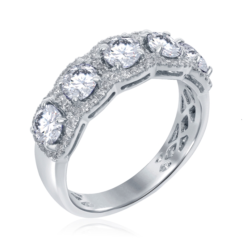 14K White Gold 5-Stone Diamond Halo Anniversary Band