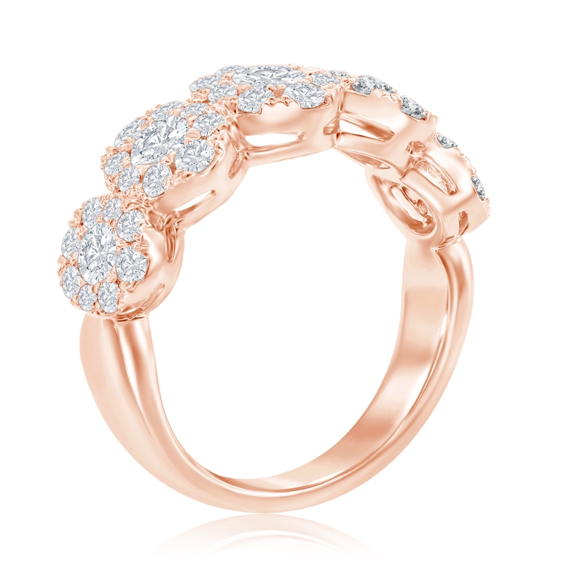 14K Rose Gold Five Stone Diamond Halo Anniversary Band