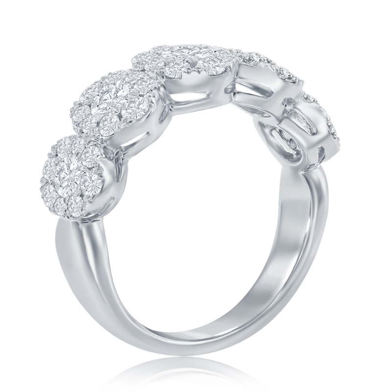 14K White Gold Five Stone Diamond Halo Anniversary Band