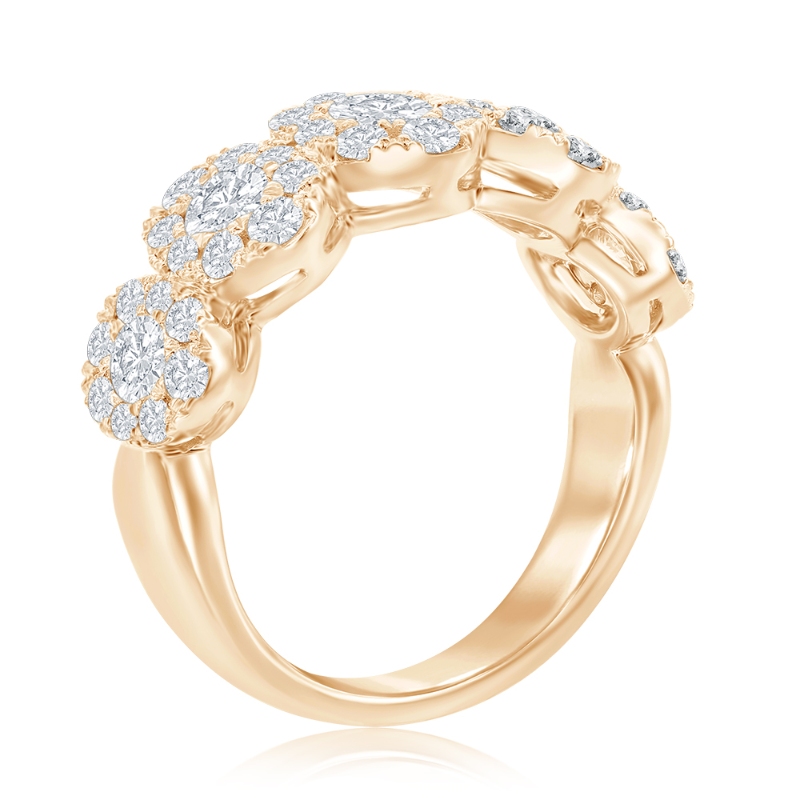 14K Yellow Gold Five Stone Diamond Halo Anniversary Band