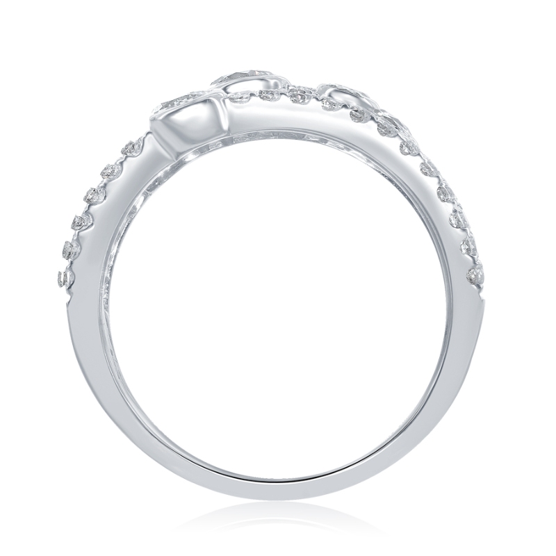 14K White Gold Layered Bezel Accent Anniversary Band