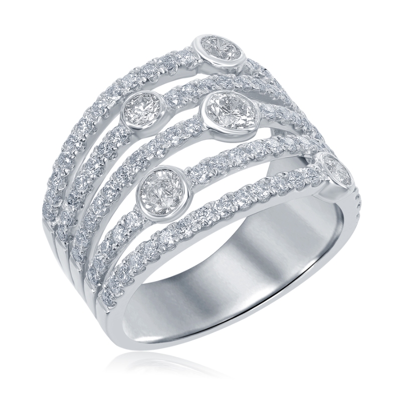 14K White Gold Layered Bezel Accent Anniversary Band