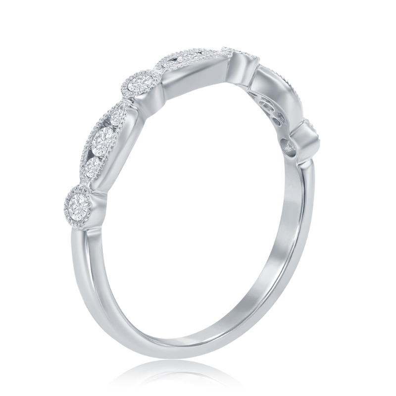 14K White Gold Scalloped Diamond Band