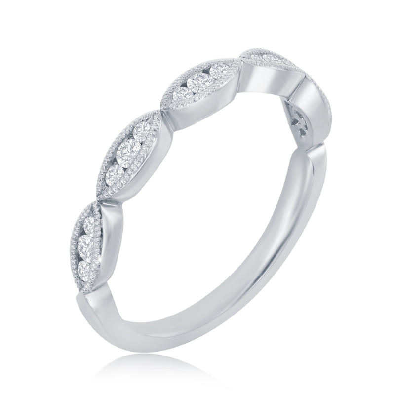 14K White Gold Scalloped Diamond Band