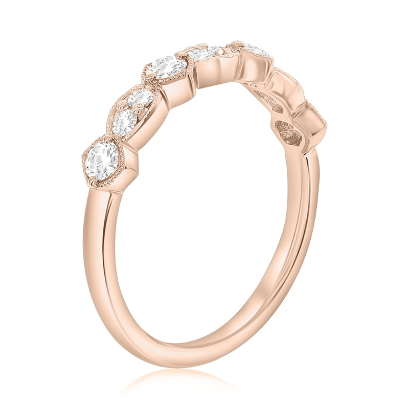 14K Rose Gold Alternating Miligrain Diamond Band
