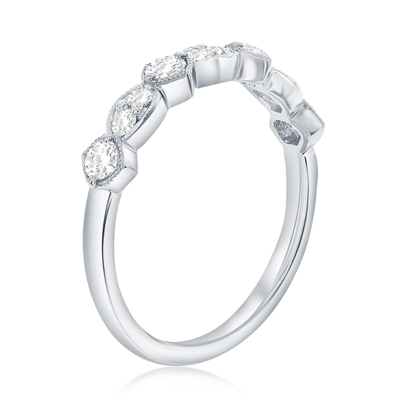14K White Gold Alternating Miligrain Diamond Band