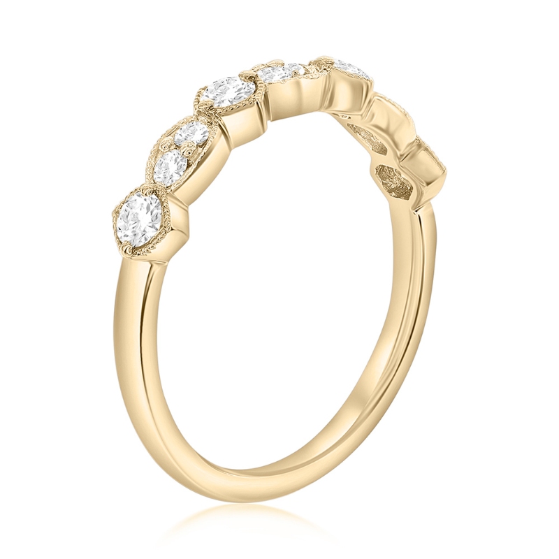 14K Yellow Gold Alternating Miligrain Diamond Band