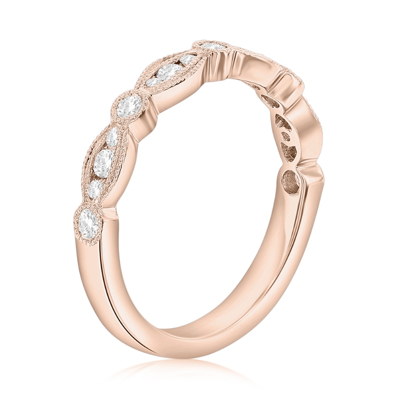 14K Rose Gold Scalloped Diamond Band