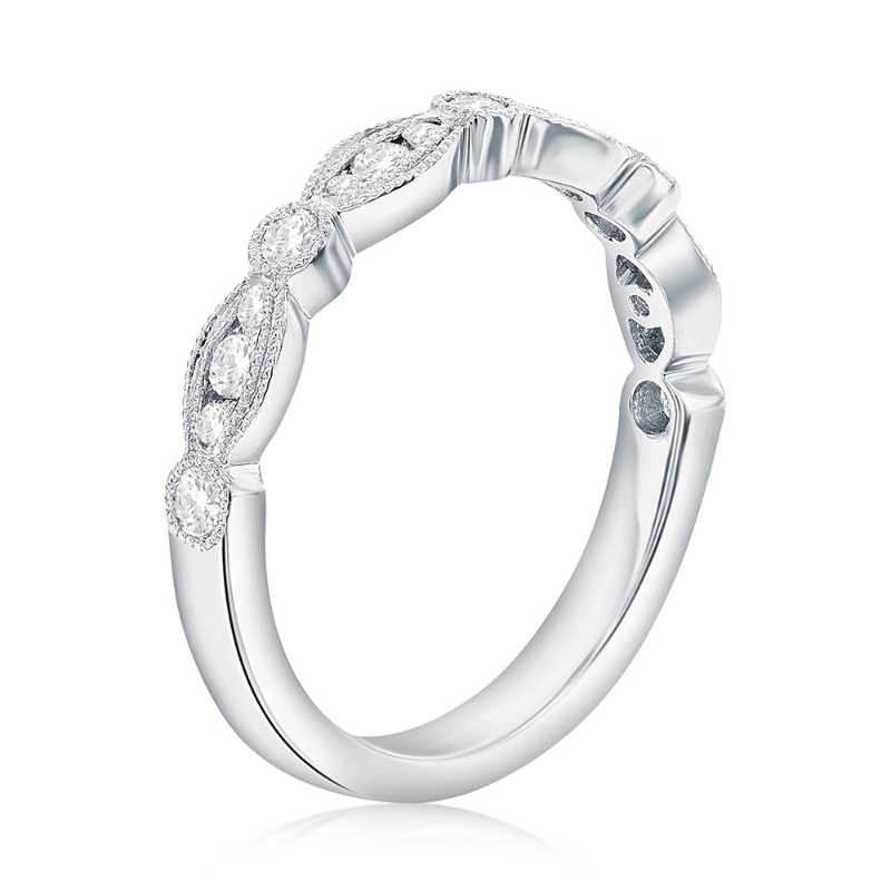 14K White Gold Scalloped Diamond Band