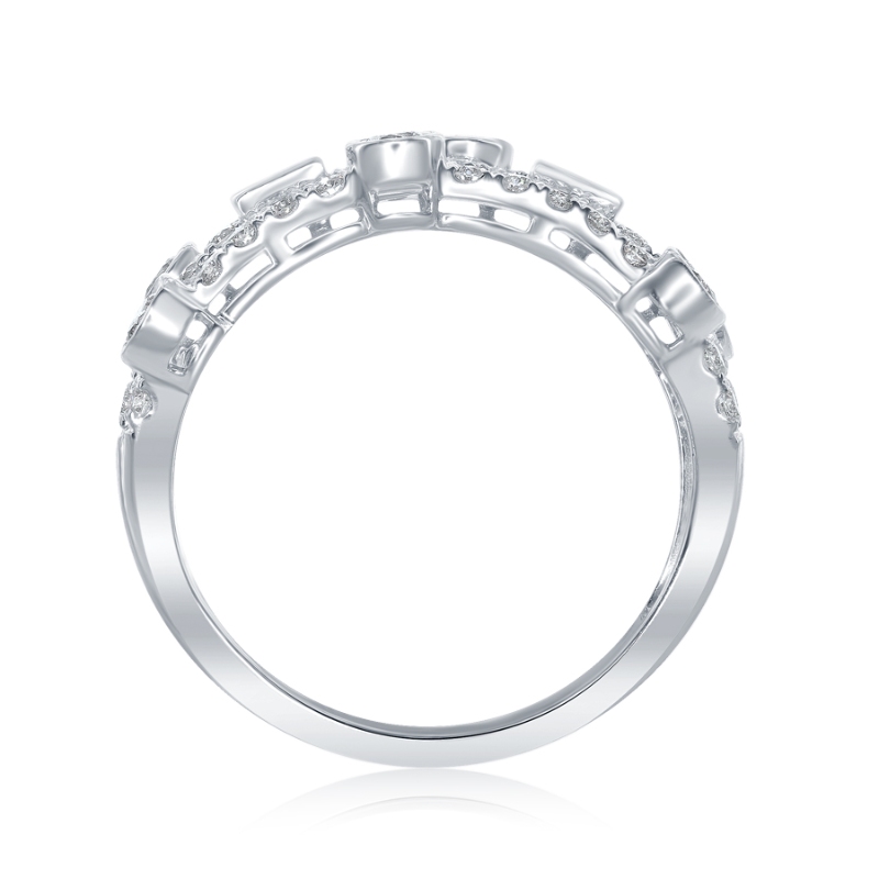 14K White Gold Layered Bezel Accent Anniversary Band