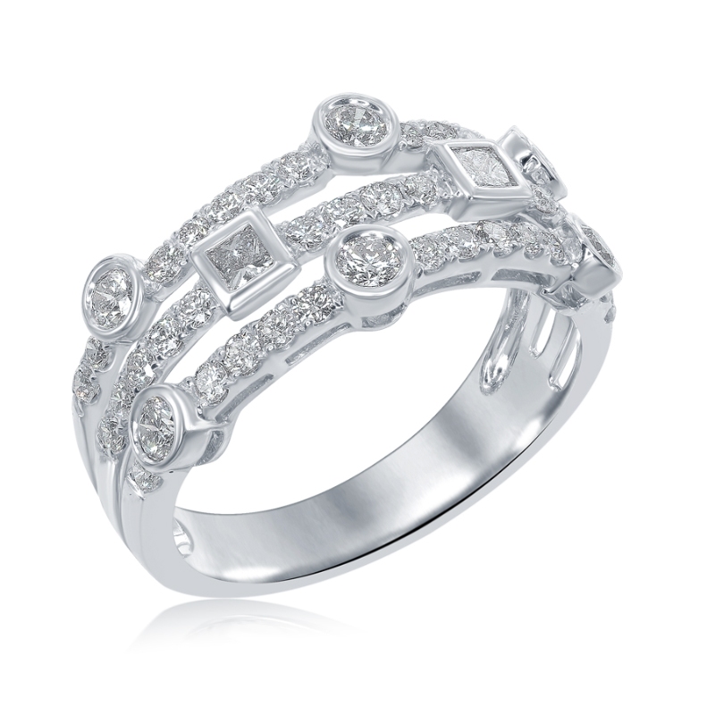 14K White Gold Layered Bezel Accent Anniversary Band