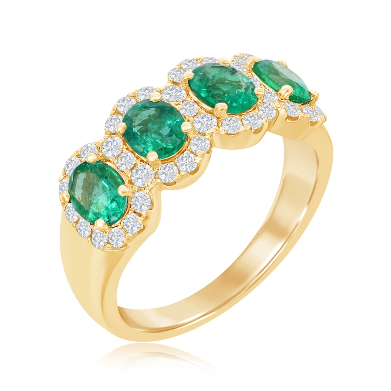 14K Yellow Gold Four Stone Halo Gemstone Ring