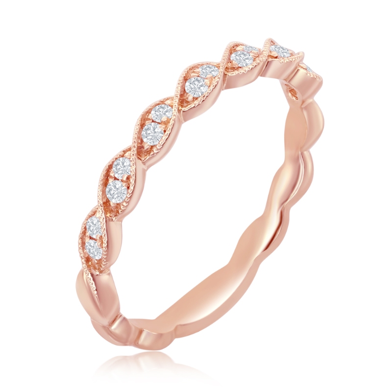 14K Rose Gold Miligrain Twist Diamond Band