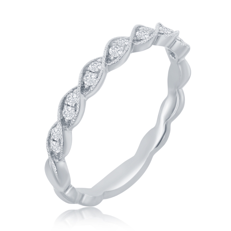 14K White Gold Miligrain Twist Diamond Band