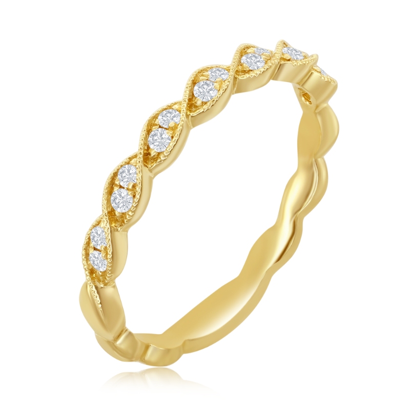 14K Yellow Gold Miligrain Twist Diamond Band