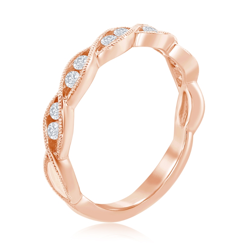 14K Rose Gold Miligrain Twist Diamond Band