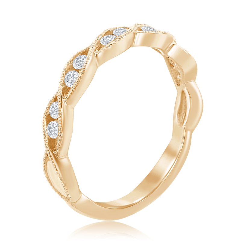 14K Yellow Gold Miligrain Twist Diamond Band