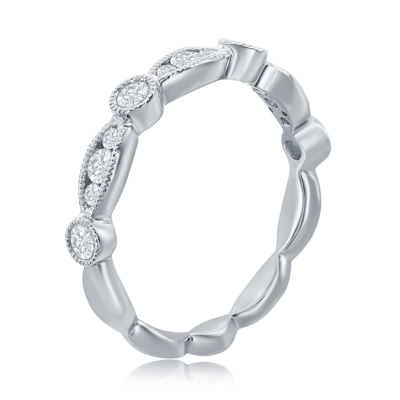 14K White Gold Scalloped Diamond Band