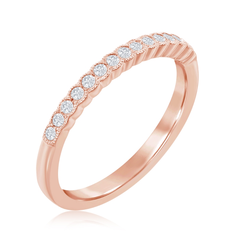 14K Rose Gold Miligrain Bezel Diamond Band