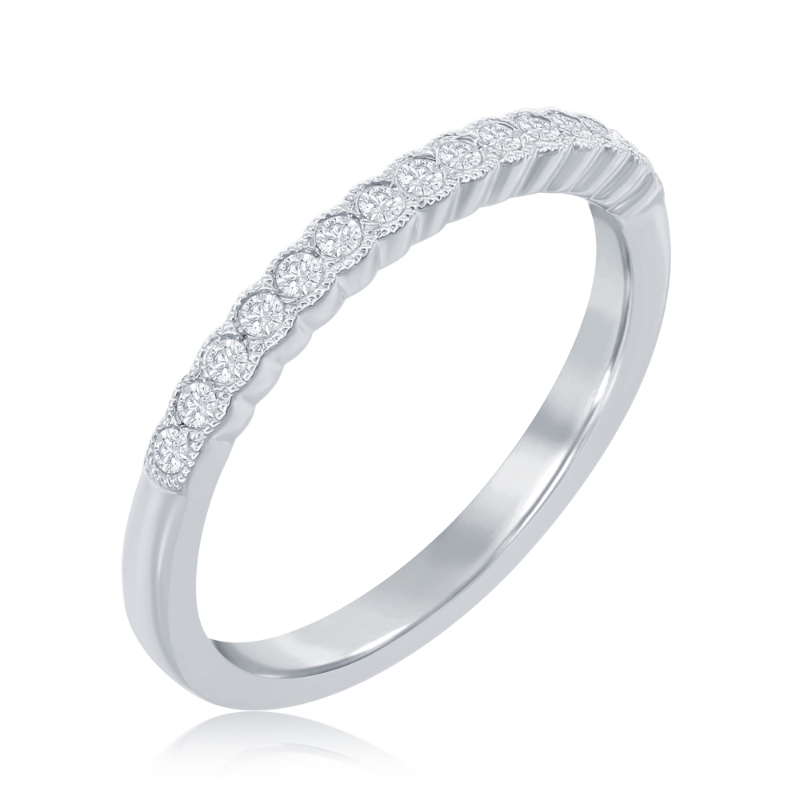 14K White Gold Miligrain Bezel Diamond Band