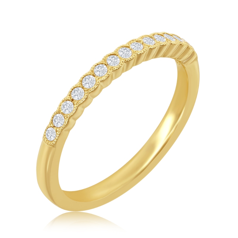 14K Yellow Gold Miligrain Bezel Diamond Band