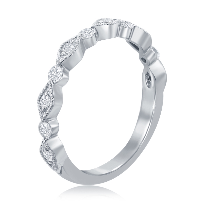 14K White Gold Scalloped Diamond Band