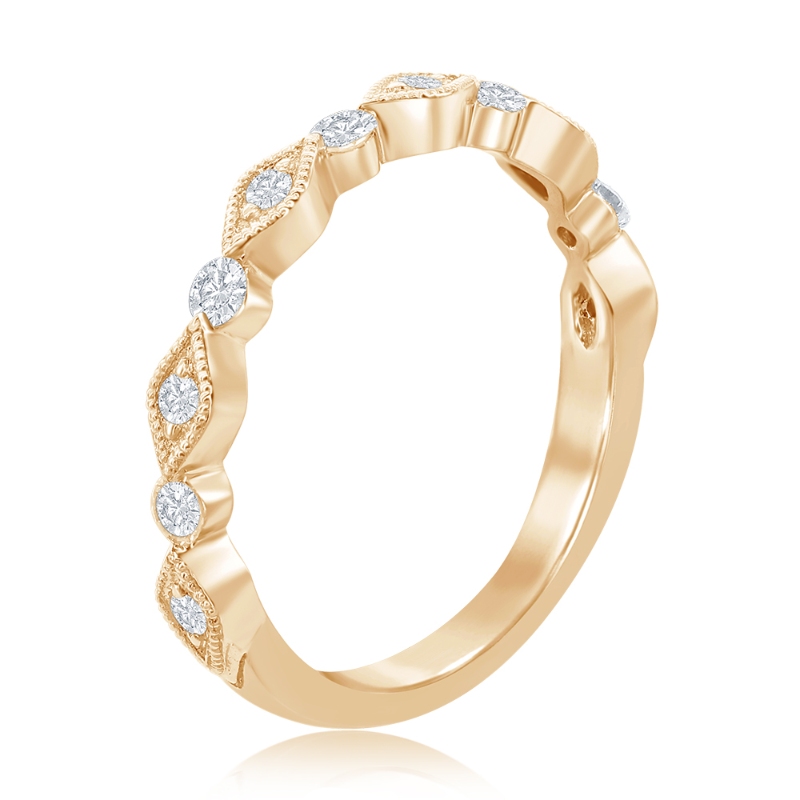 14K Yellow Gold Scalloped Diamond Band