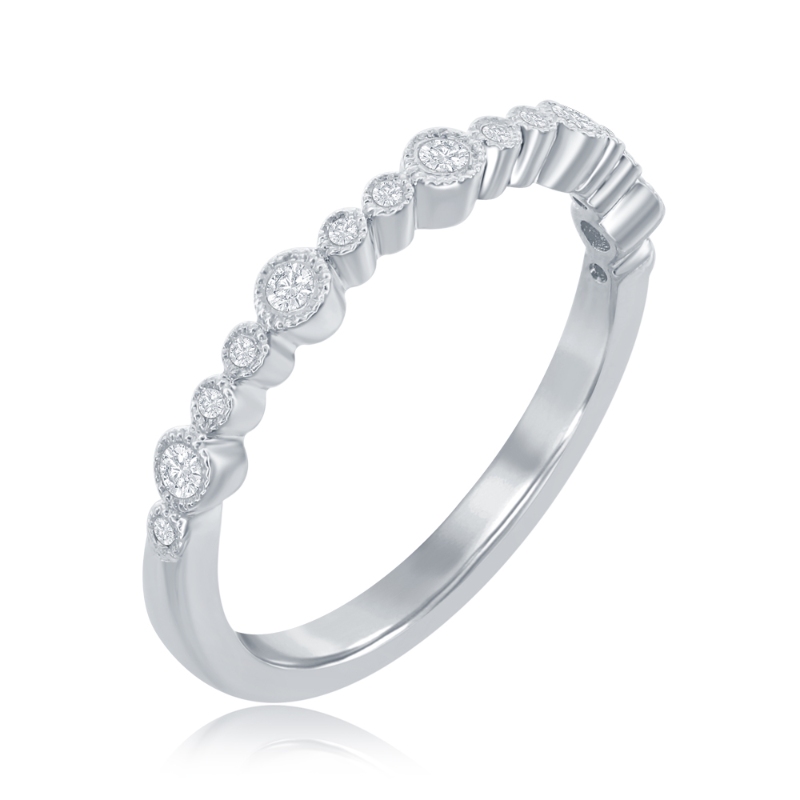 14K White Gold Miligrain Bezel Diamond Band