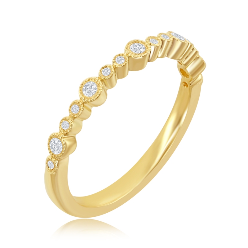 14K Yellow Gold Miligrain Bezel Diamond Band