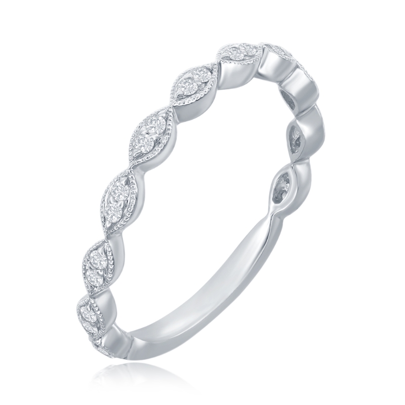 14K White Gold Scalloped Diamond Band