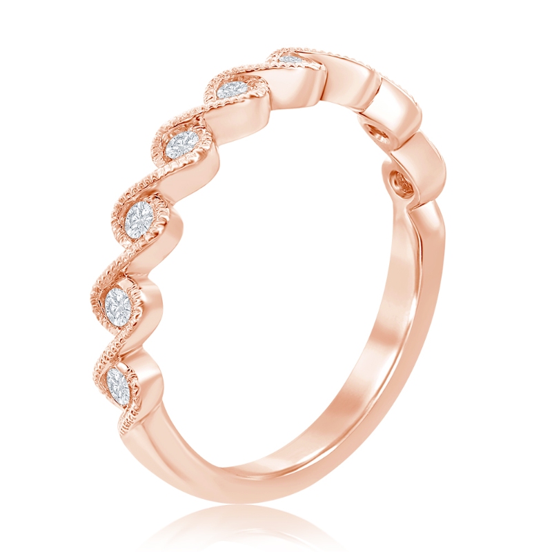14K Rose Gold Miligrain Twist Diamond Band