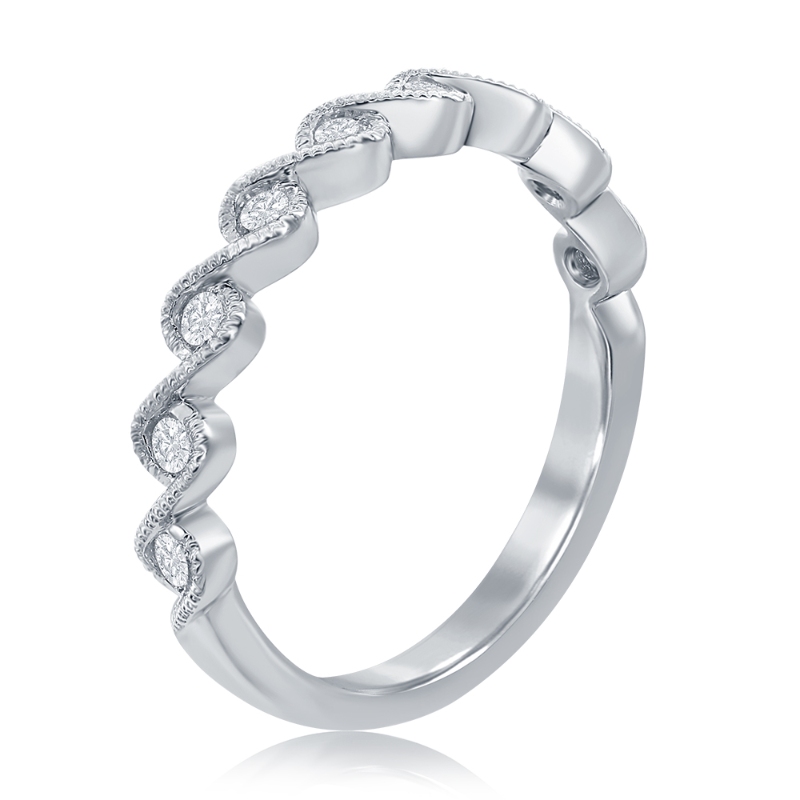 14K White Gold Miligrain Twist Diamond Band