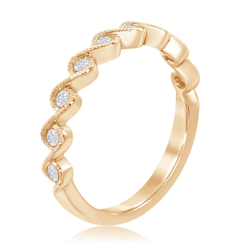 14K Yellow Gold Miligrain Twist Diamond Band