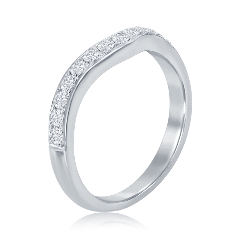 14K White Gold Curved Diamond Band