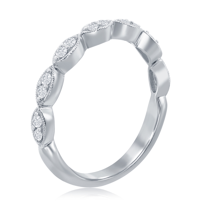 14K White Gold Scalloped Diamond Band