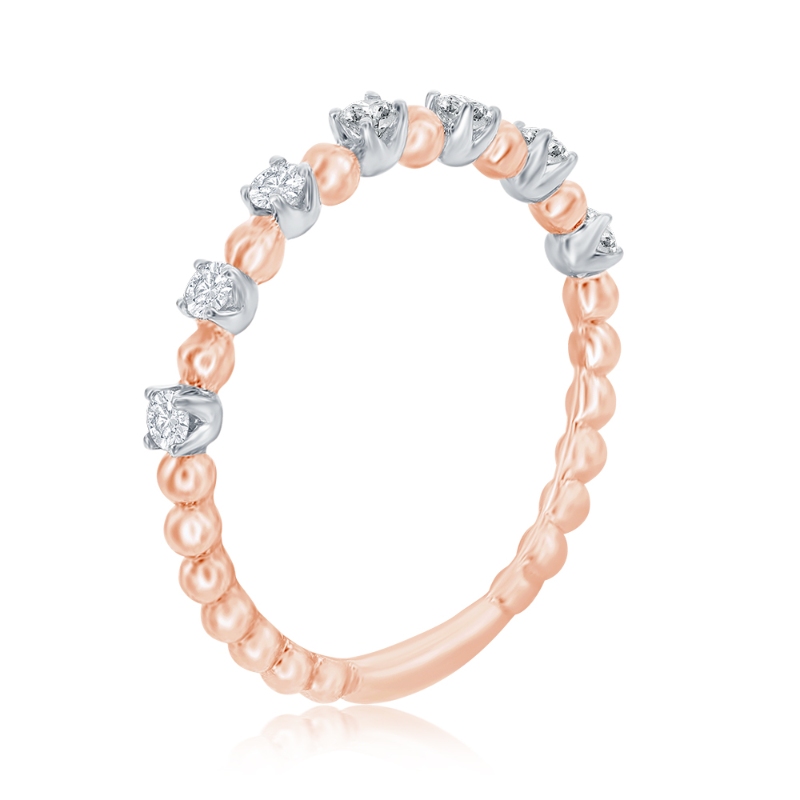 14K Rose Gold Beaded Diamond Band