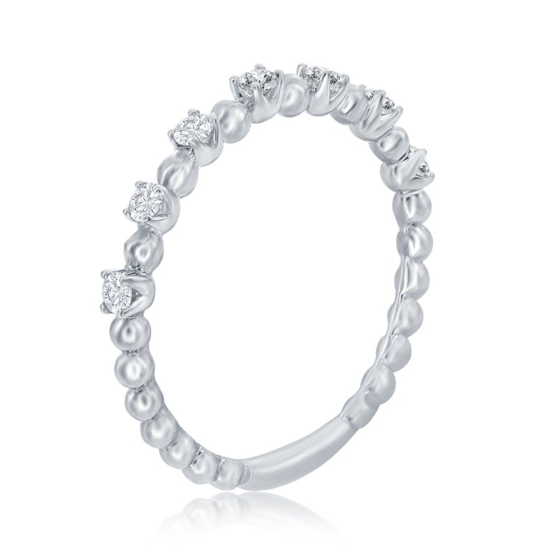 14K White Gold Beaded Diamond Band