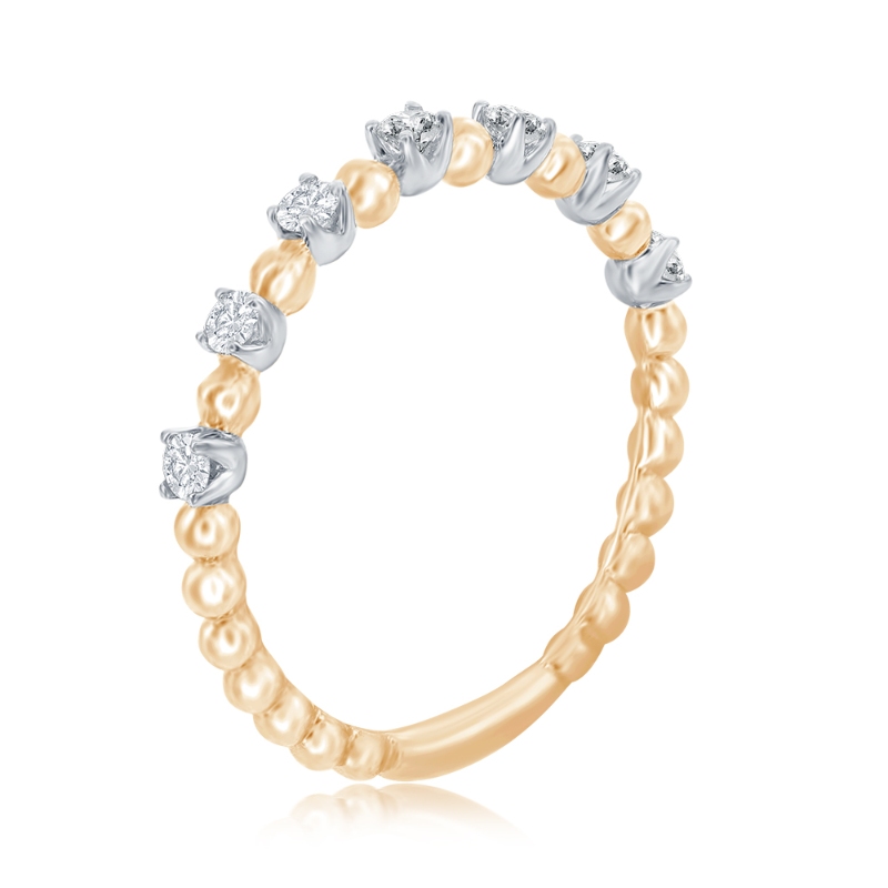14K Yellow Gold Beaded Diamond Band