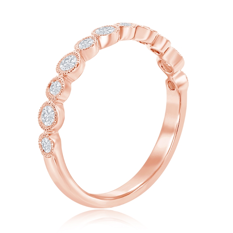 14K Rose Gold Miligrain Bezel Diamond Band