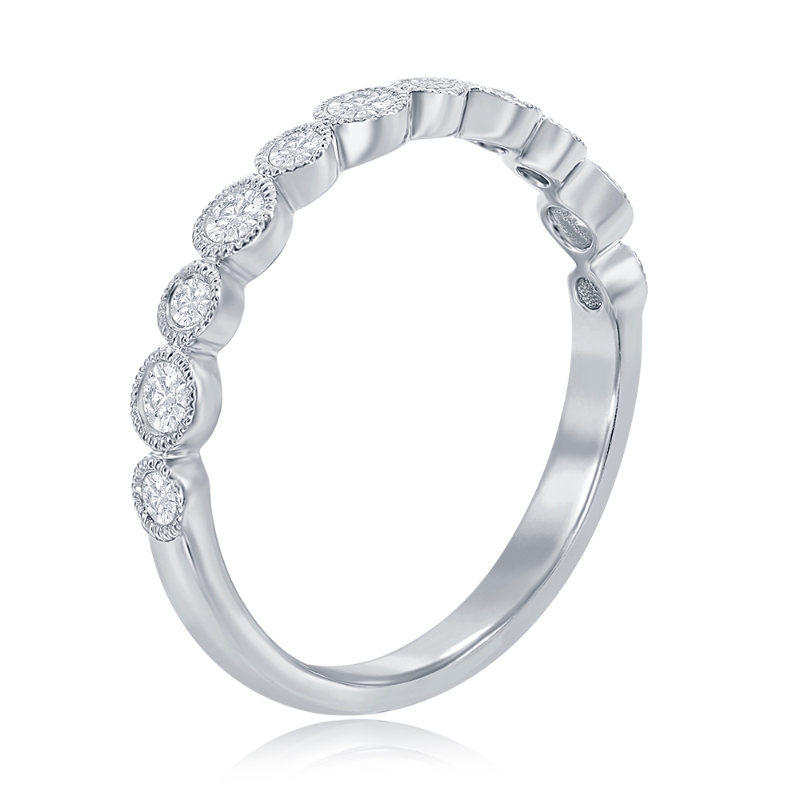14K White Gold Miligrain Bezel Diamond Band