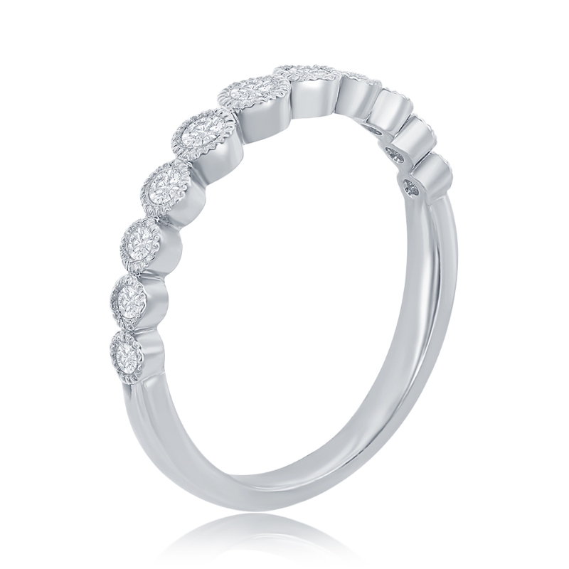 14K White Gold Miligrain Bezel Diamond Band