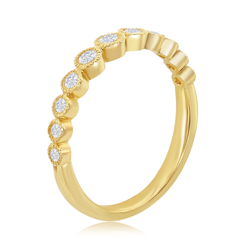 14K Yellow Gold Miligrain Bezel Diamond Band