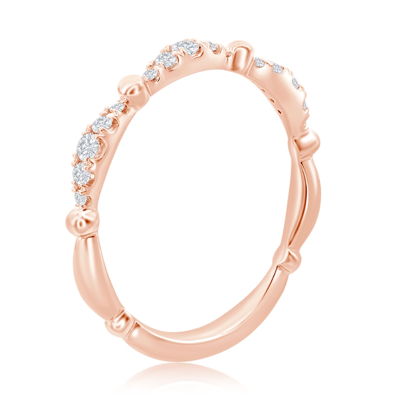 14K Rose Gold Beaded Scalloped Diamond Band