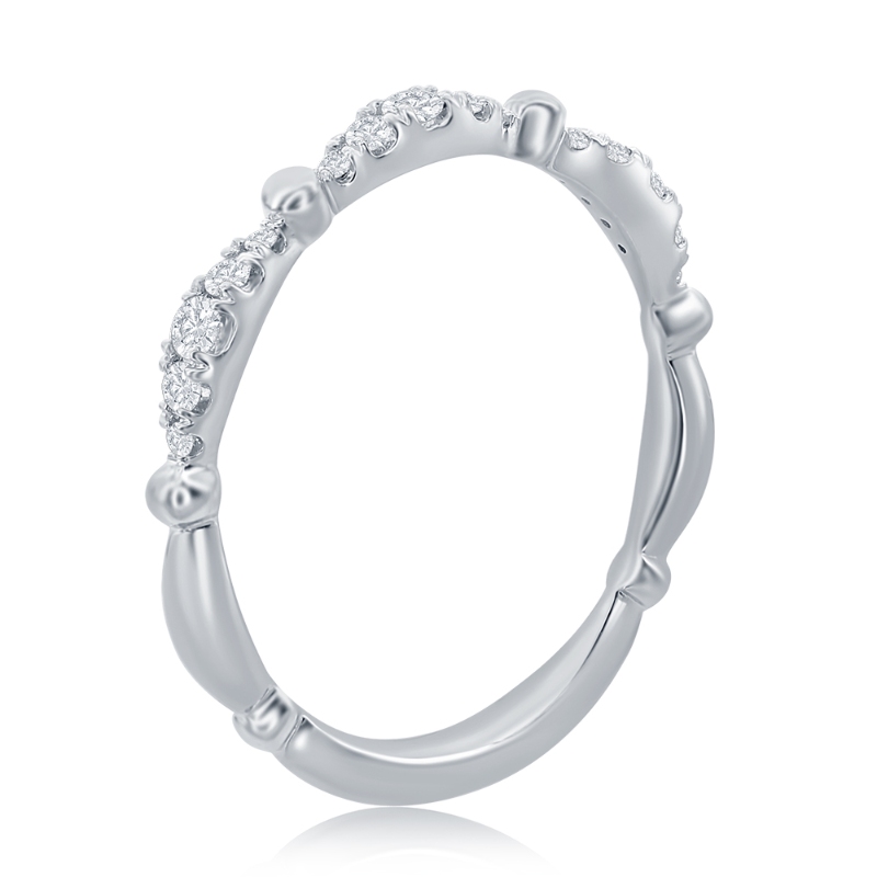 14K White Gold Beaded Scalloped Diamond Band