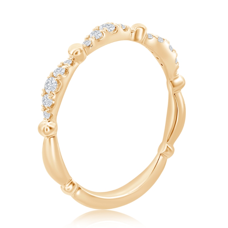 14K Yellow Gold Beaded Scalloped Diamond Band