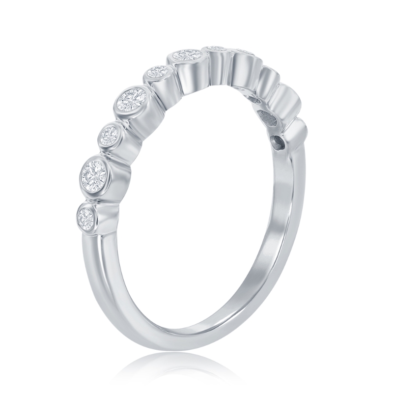 14K White Gold Round Bezel Diamond Band